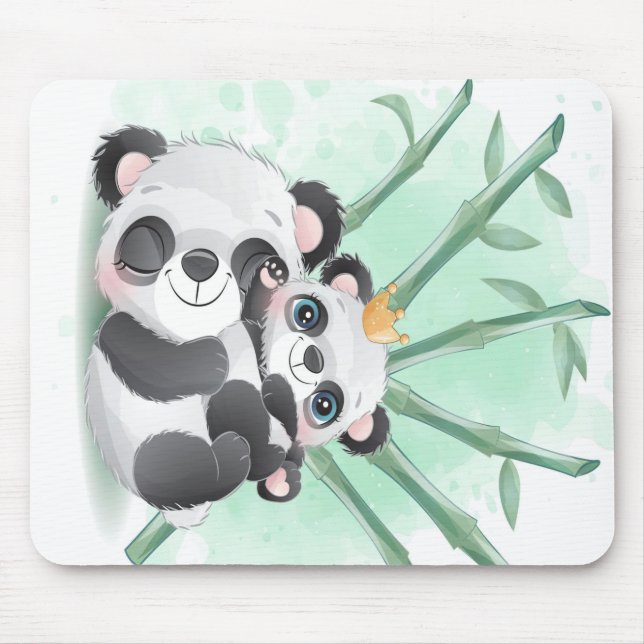 Mousepad Panda Mãe e Bebê | Presente Para Crianças (Frente)