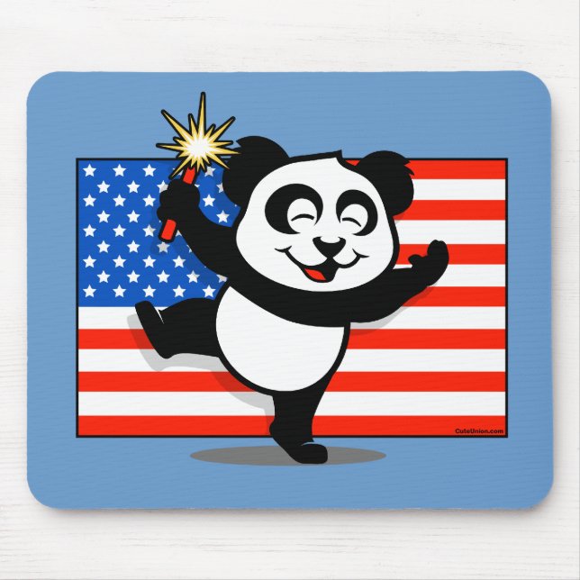 Mousepad Panda patriótica com bandeira americana (Frente)
