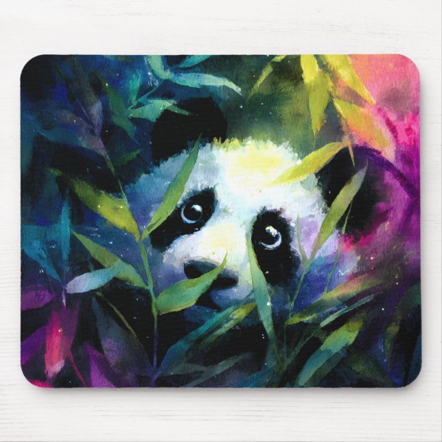 Mousepad Panda Peeking Bamboo Watercolor (Frente)