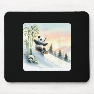 Mousepad Panda Snowboard Através De Bambu Snowy Slope. Sno