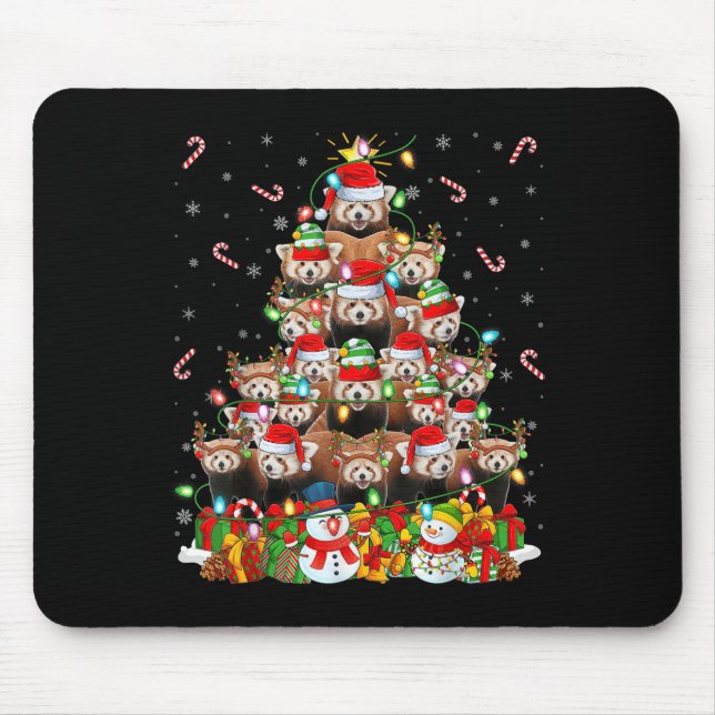 Mousepad Panda Vermelho Árvore de Natal Iluminação Papai No (Frente)