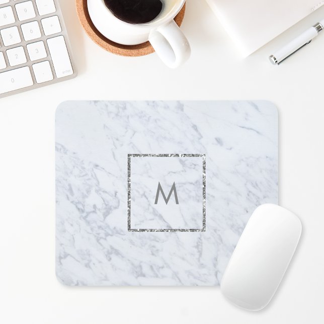 Mousepad Pano de Rato de Monograma Personalizado de Mármore (Criador carregado)
