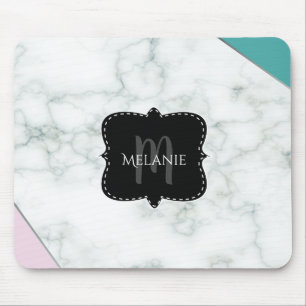 Mousepad Pano de Rato Personalizado Mármore Rosa Água Monog