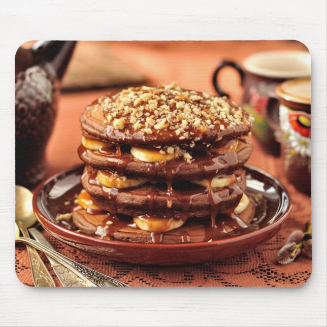 Mousepad Panquecas do chocolate com bananas e caramelo (Frente)