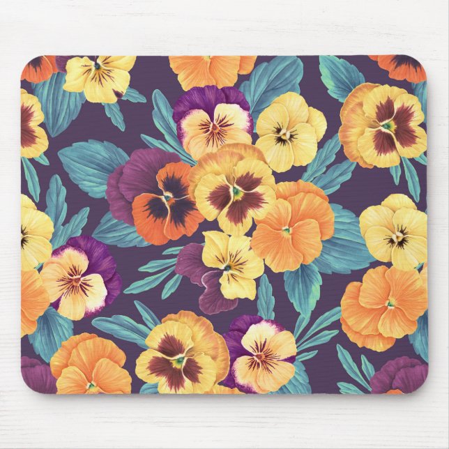 Mousepad Pansias sobre violeta de ameixa (Frente)