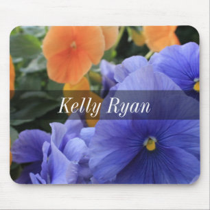 Mousepad Pansies roxos & alaranjados personalizados, foto