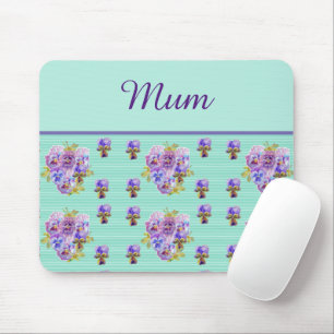 Mousepad Pansy Flower Aqua Stripe Mãe floral Dia de as mã