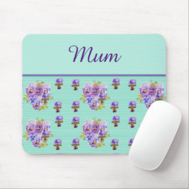 Mousepad Pansy Flower Aqua Stripe Mãe floral Dia de as mães