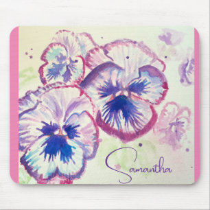 Mousepad Panteras Pansíveis Flor Flor de Aquarela Púrpura C