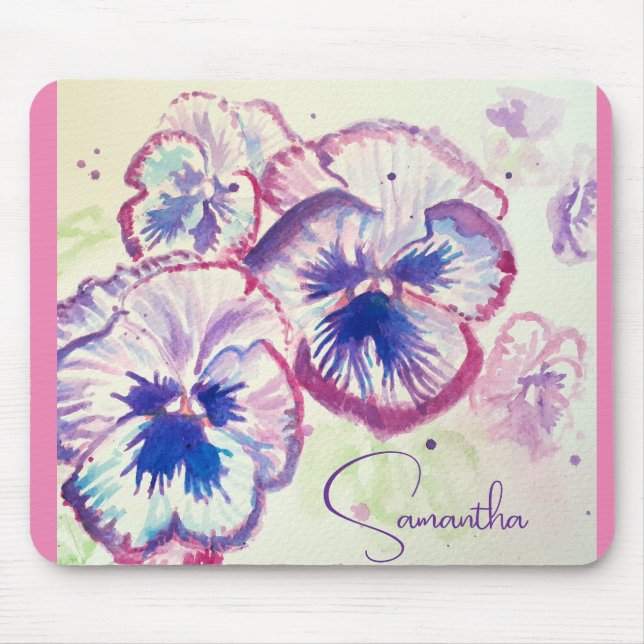 Mousepad Panteras Pansíveis Flor Flor de Aquarela Púrpura C (Frente)