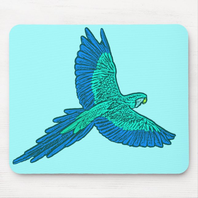 Mousepad Papagaio a Voo, Aqua e Azul Cobalto (Frente)