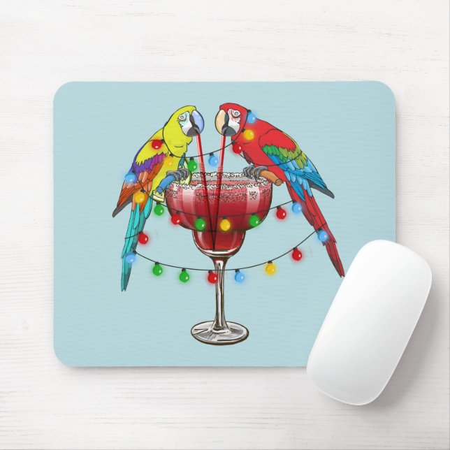 Mousepad Papagaio Colorido, Bebendo Vinho Vermelho (Com mouse)