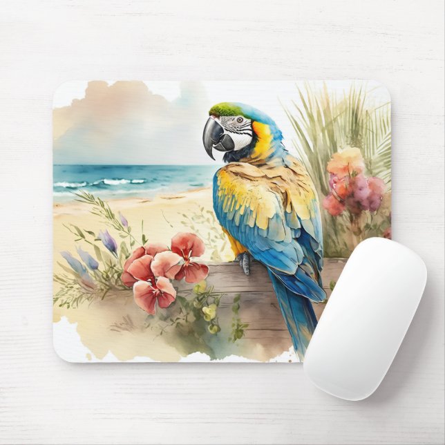 Mousepad Papagaio com Flores Tropicais (Com mouse)