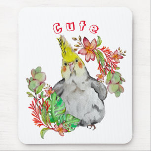 Mousepad Papagaio-da-corla-branca em flores tropicais Baby