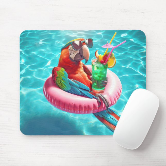 Mousepad Papagaio Flutuante numa Piscina de Natação (Com mouse)