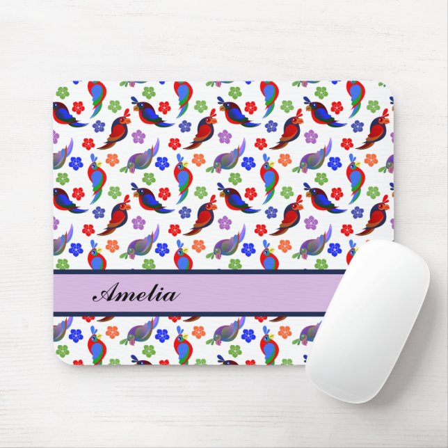 Mousepad papagaio, papagaio, pássaro, brilhante, flores, "b (Com mouse)