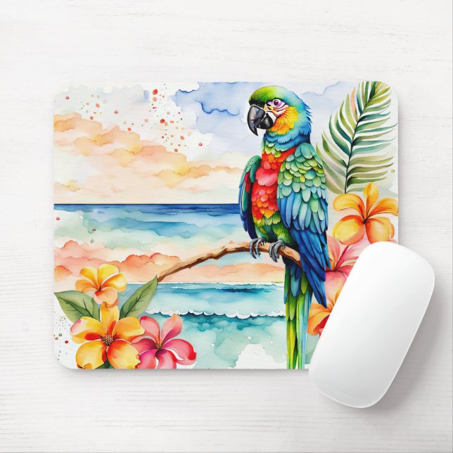 Mousepad Papagaio Tropical Com Flores (Com mouse)