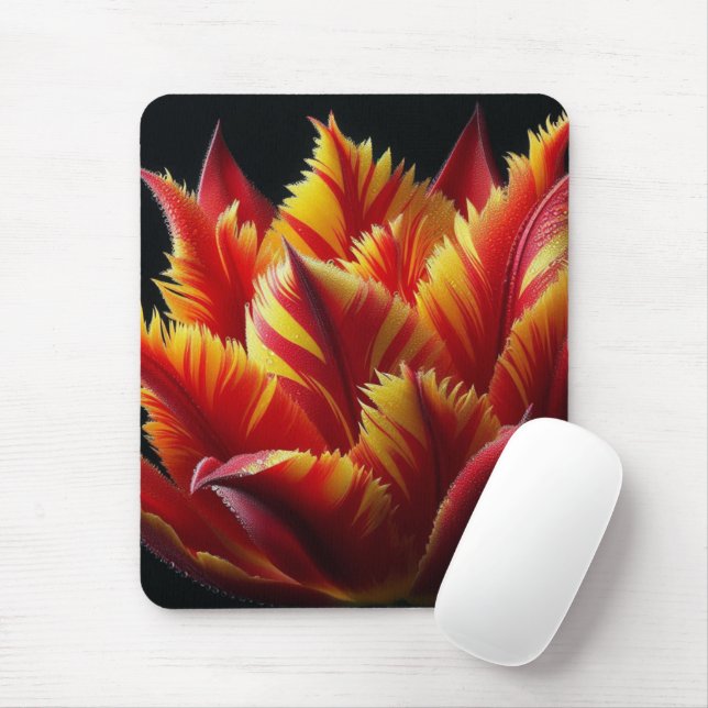 Mousepad Papagaio Tulip Floral Vermelho e Amarelo (Com mouse)