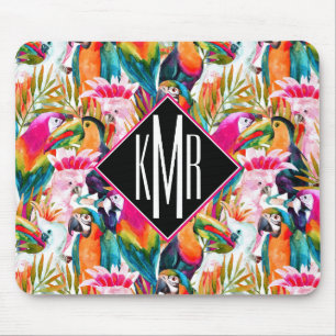 Mousepad Papagaios & monograma das folhas de palmeira