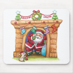 Mousepad Papai Noel Alegre de Desenho Animado Fofo Descendo