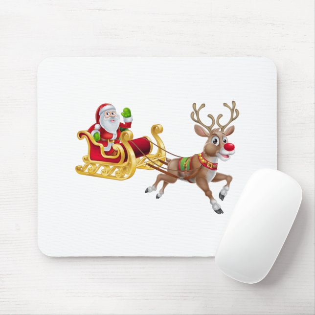 Mousepad Papai Noel cavalgando em trenó (Com mouse)