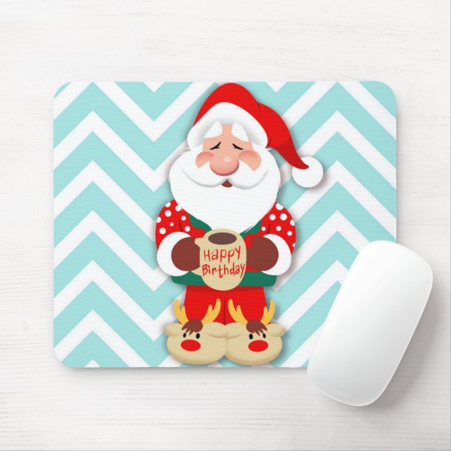 Mousepad Papai Noel de pijama vermelho segurando uma caneca (Com mouse)