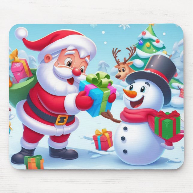 Mousepad Papai Noel e boneco de neve fofos (Frente)