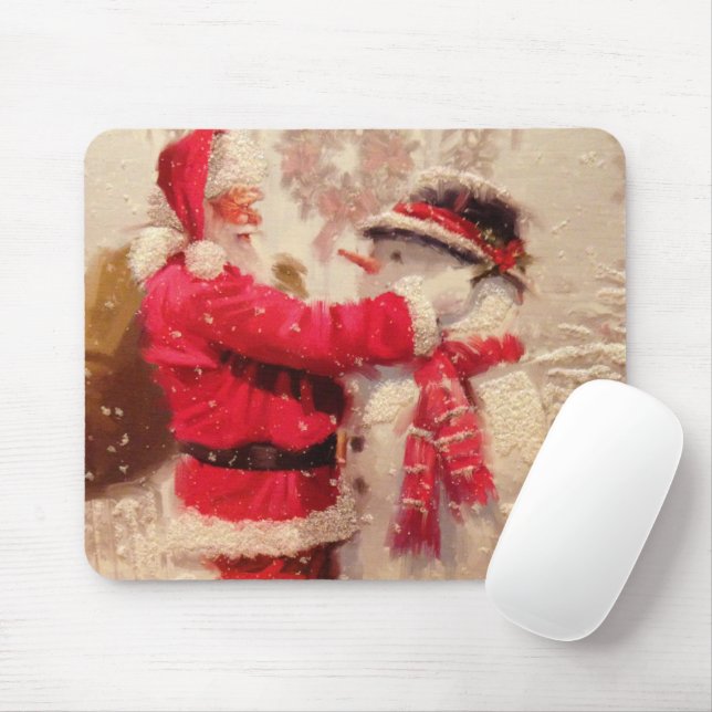 Mousepad Papai Noel e boneco de neve na neve (Com mouse)