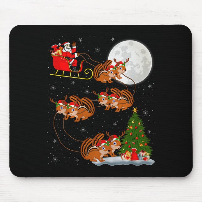 Mousepad Papai Noel Esquilo Trenó Voador Divertido Mágico N (Frente)