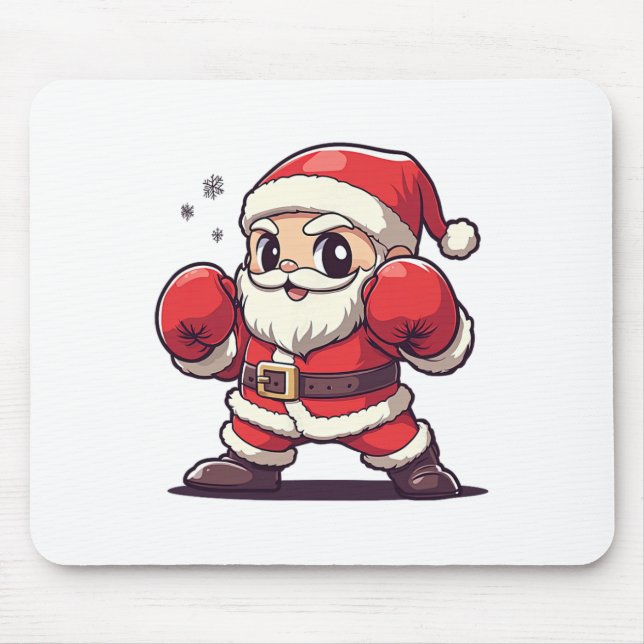 Mousepad Papai Noel Fofo Boxeando - Natal Temático de Natal (Frente)
