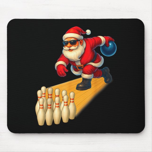 Mousepad Papai Noel Fofo Jogando Bola de Boliche e Ns Jogad (Frente)