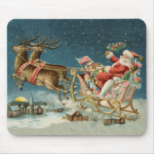 Mousepad Papai Noel Natal Trenó Antigo Rena