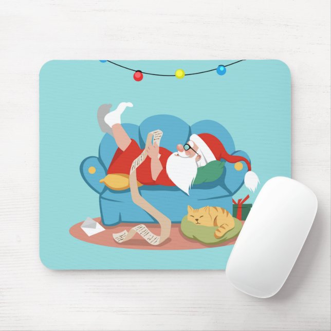 Mousepad Papai Noel no sofá de pijama (Com mouse)