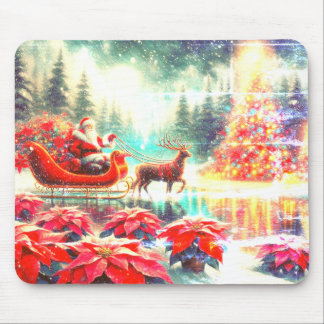 Mousepad Papai Noel, seu trenó + Renaud, a rena de nariz ve
