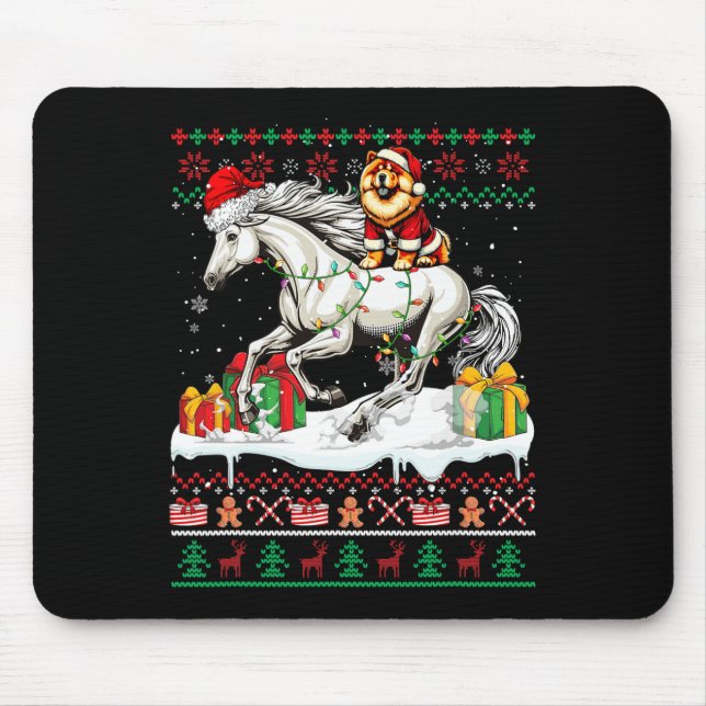 Mousepad Papais noeis Chow Chow Riding Horse Christmas Swea (Frente)