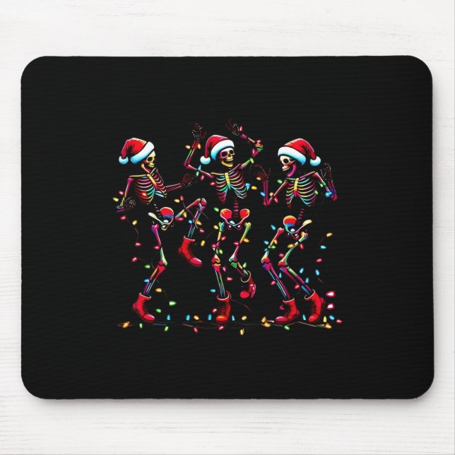 Mousepad Papais noeis de esqueleto dançantes Natal claro (Frente)