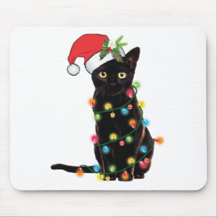 Mousepad Papais noeis De Gato Preto Tangidos Em Luzes De Na