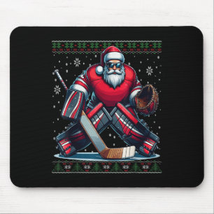 Mousepad Papais noeis de Natal Hockey Goalie Ugly Christmas