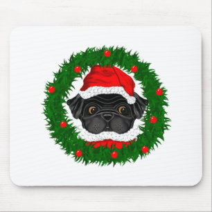 Mousepad Papais noeis de Pug Preto de Natal Bonito em Terra