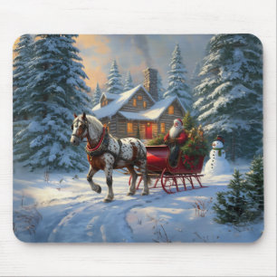 Mousepad Papais noeis de Sleigh de um cavalo natalino