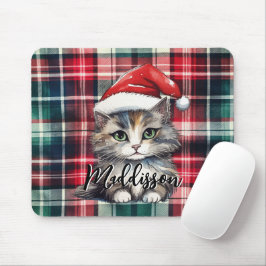 Mousepad Papais noeis de Xadrez de Natal Gato com Nome