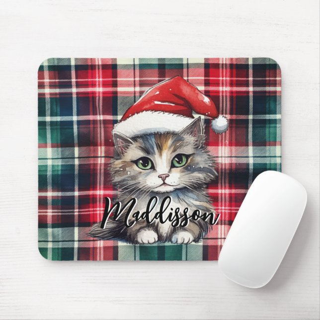 Mousepad Papais noeis de Xadrez de Natal Gato com Nome (Com mouse)