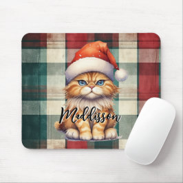 Mousepad Papais noeis de Xadrez de Natal Gato com Nome
