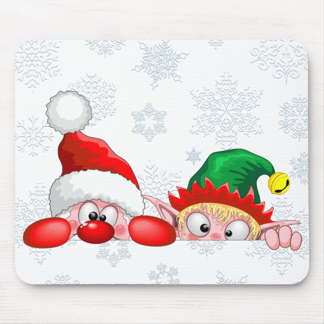 Mousepad Papais noeis e Elf Cute e Caracteres Engraçados (Frente)