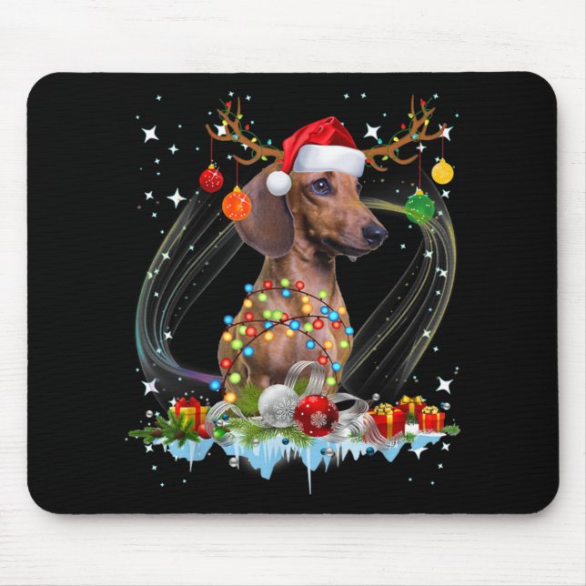 Mousepad Papais noeis Engraçados Dachshund Reindeer Natal C (Frente)