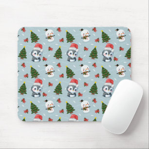 Mousepad Papais noeis Pinguins Feliz Padrão de Árvore de Na