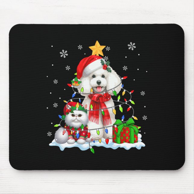 Mousepad Papais noeis Poodle Com Elf Cat Luzes De Natal Pro (Frente)