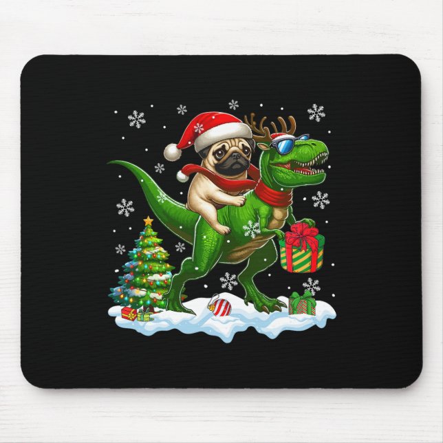 Mousepad Papais noeis Pug Riding Reindeer T-rex Crianças de (Frente)