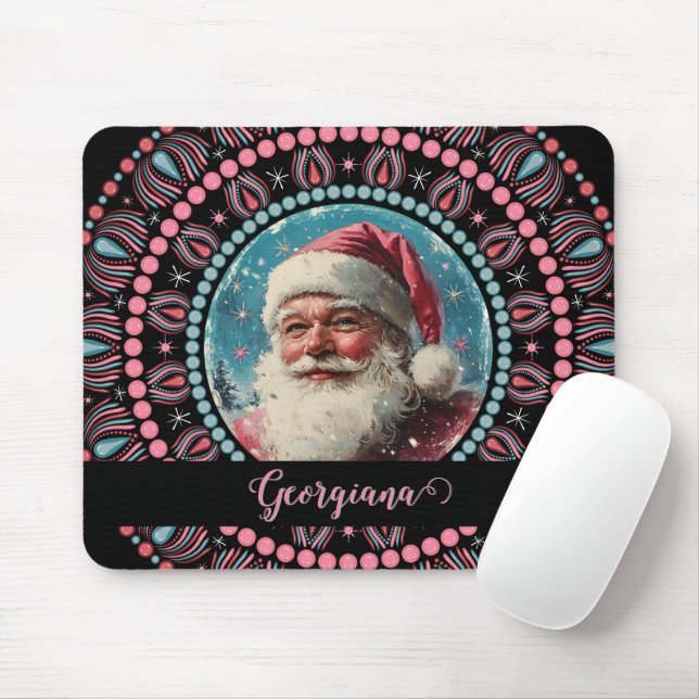 Mousepad Papais noeis Retro Personalizados Pinkmas Floral M (Com mouse)