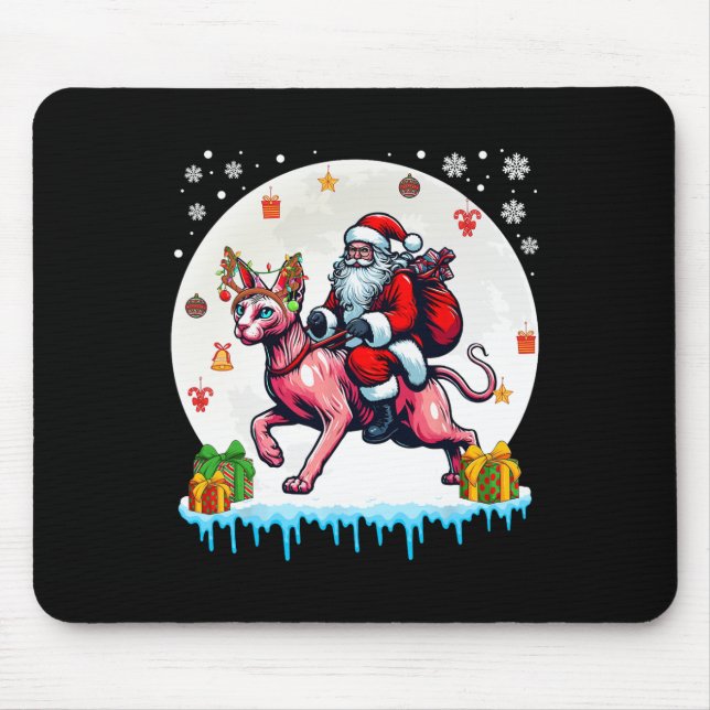 Mousepad Papais noeis Riding Reindeer Sphynx Cat Proprietár (Frente)